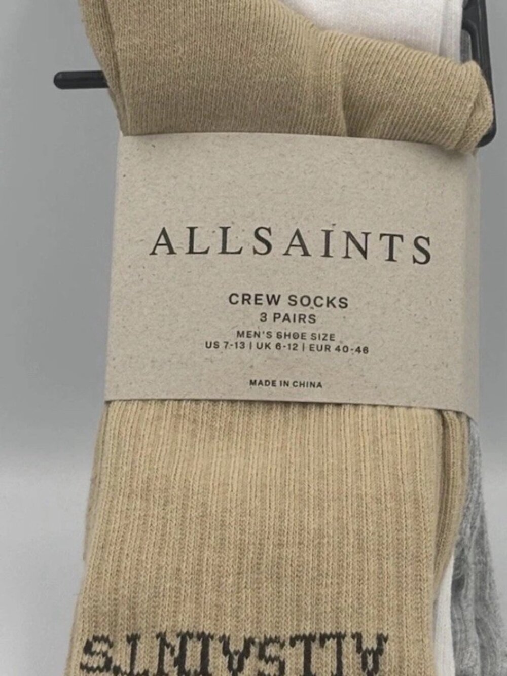 All Saints Logo Crew Socks 3 Pack Khaki White And Grey